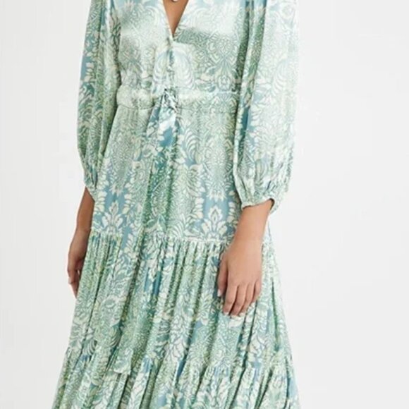 Alexis Blue Cream and Green Viscose Dress Maxi Women’s Size Medium - Picture 11 of 11